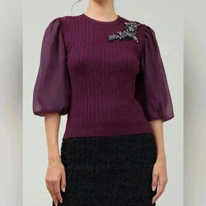 Organza sleeve Women's combo  burgundy sweater size L‎